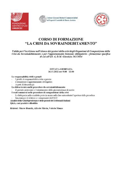 La crisi da sovraindebitamento Fondazione Centro studi UNGCDEC