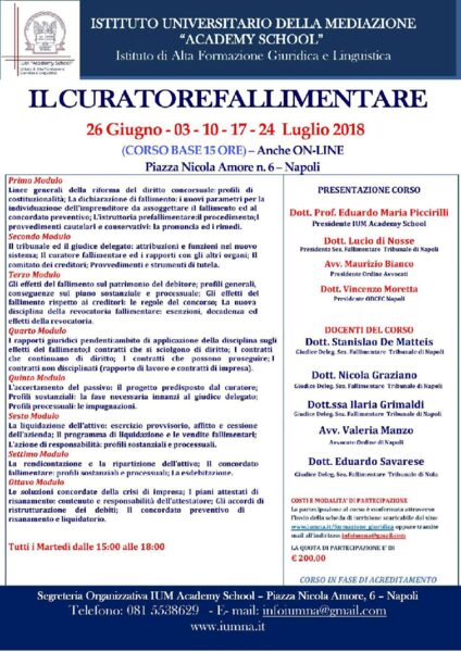 Il Curatore fallimentare I.U.M. Academy School, 2° ed.ne 2018