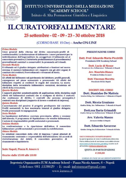 Il Curatore fallimentare I.U.M. Academy School 2018