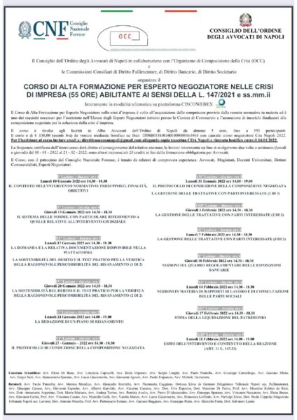 Esperto negoziatore nelle crisi d’impresa COA Napoli 2022