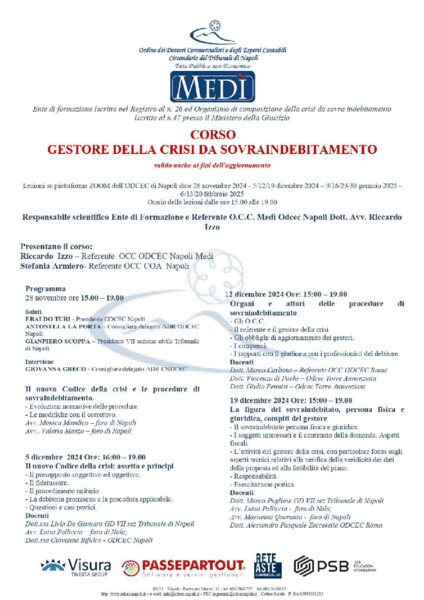 Gestore della crisi da sovraindebitamento ODCEC Napoli, 2° ed.ne 2024