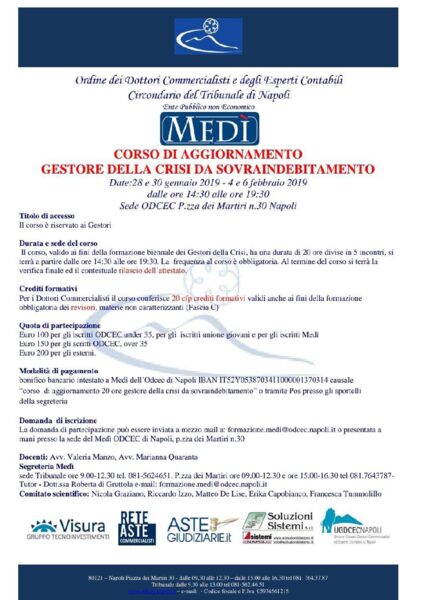 Corso di aggiornamento Gestore della crisi da sovraindebitamento ODCEC Napoli 2019
