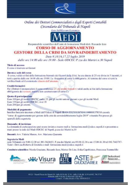 Corso di aggiornamento Gestore della crisi da sovraindebitamento ODCEC Napoli 2019