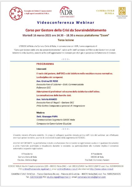 Gestore della crisi da sovraindebitamento ODCEC Nola 2021