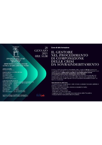Il Gestore nel procedimento di composizione delle crisi da sovraindebitamento UNISOB 2021