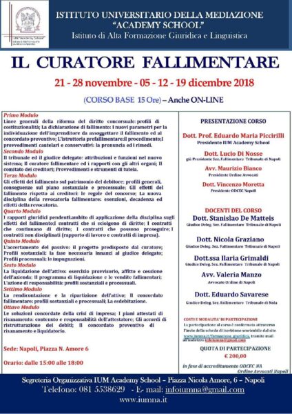 Il Curatore fallimentare I.U.M. Academy School 2018