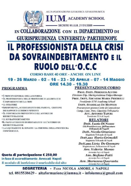 Il professionista della crisi da sovraindebitamento ed il ruolo dell’OCC I.U.M. Academy School 2020