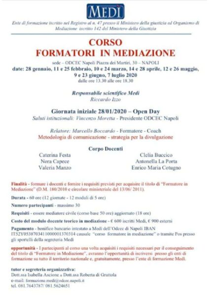 Formatori in mediazione ODCEC Napoli 2020