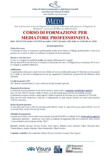 Mediatore professionista ODCE Napoli 2021