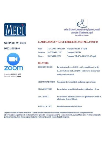 La mediazione civile l’emergenza sanitaria Covid-19 ODCEC Napoli 2020