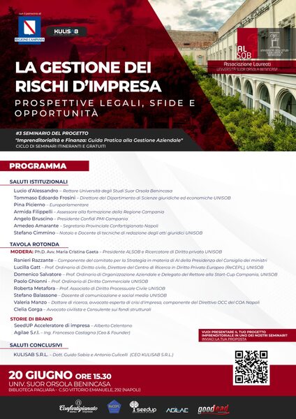 La gestione dei rischi d’impresa. Prospettive legali, sfide e opportunità UNISOB 2024