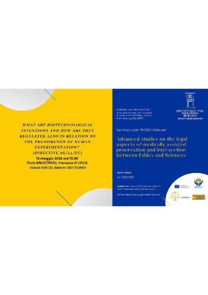 Advanced Studies on the legal aspects of medically assisted procreation and intersection between Ethics and Scienses UNISOB 2022